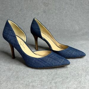 Jessica Simpson Livvy Blue Denim Pointed Toe Heels Stiletto Shoes 8M
